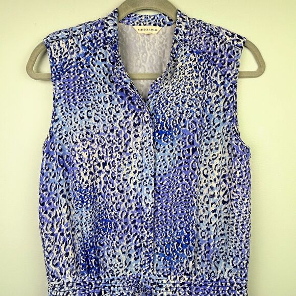 Rebecca Taylor Leo Fever Blue Leopard Silk Romper Short Jumpsuit Sleeveless sz 2 - Picture 4 of 16